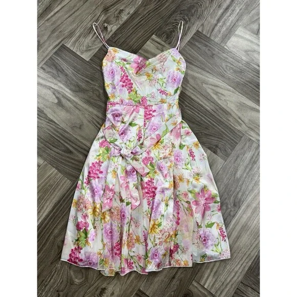 City Studio Juniors' Women's Ivory Floral Cowl Neck Self-Tie Dress Size 11/12 - Picture 4 of 14